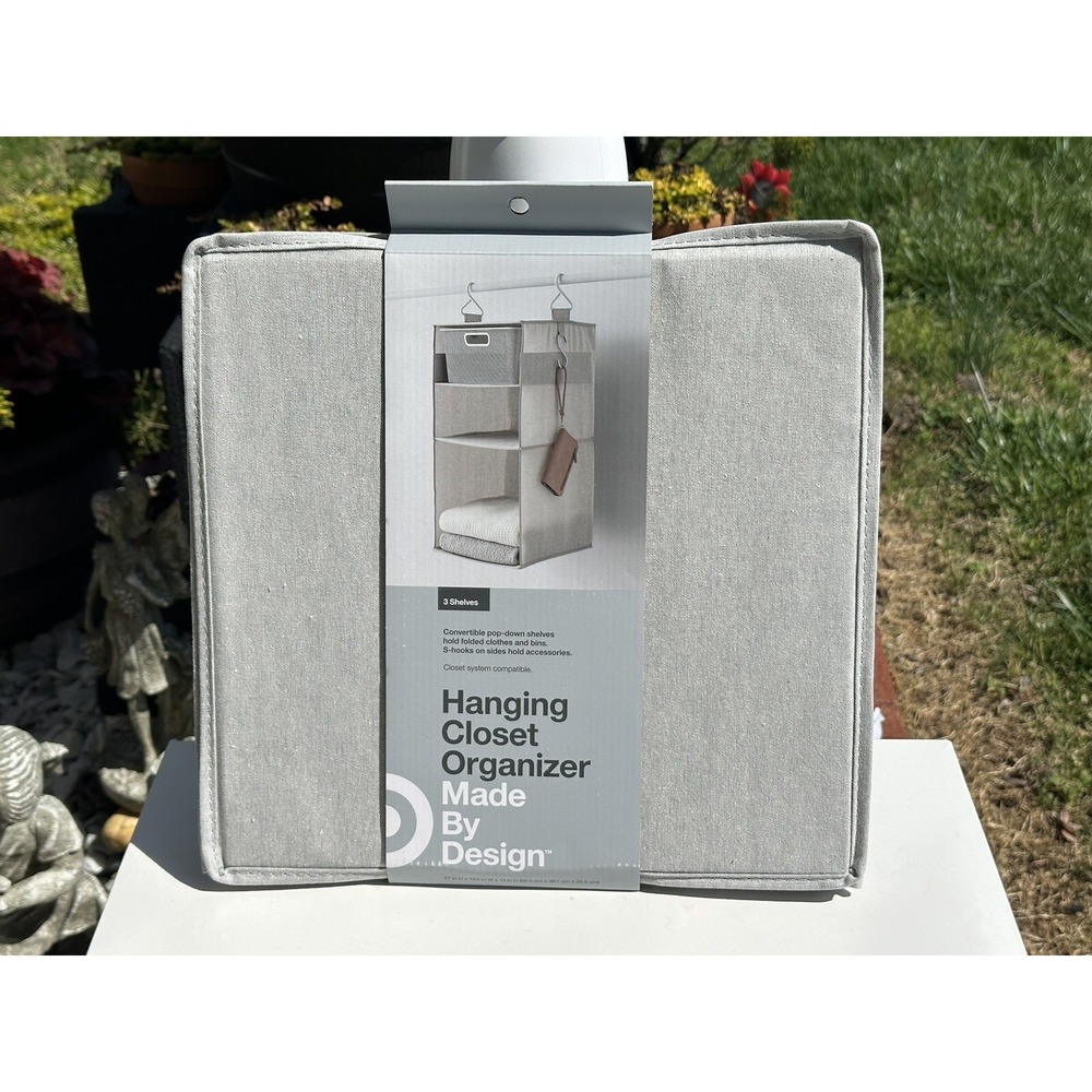 NWT Hanging Fabric Storage Organizer 3 Shelf Light Gray Made‎ By Design